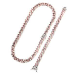 UWIN alla moda 9mm <span class=keywords><strong>argento</strong></span> <span class=keywords><strong>rosa</strong></span> cubico catena a maglie cubiche <span class=keywords><strong>rosa</strong></span> placcato oro <span class=keywords><strong>rosa</strong></span> CZ gioielli da donna due toni placcato collana - Product Image 6