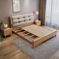 Lit plateforme moderne en bois massif de style farmhouse avec tête de lit réglable et design gain de place, disponible en tailles King et Queen