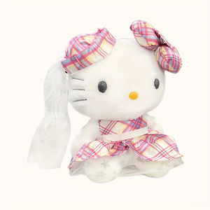 8インチ/20cm サンリオのぬいぐるみ用-Y2Kピンクホワイトチェック柄ドレスウェディングベール ソフトぬいぐるみ 愛の贈り物 - Product Image 3