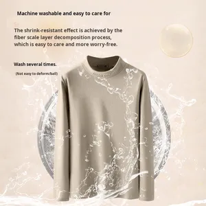 חולצת בסיס תרמי חצי טורטלנק חולצת בסיס חום לבן לגברים ולצווארון שרוול ארוך מזדמן, חולצת טריקו שכבה פנימית בינונית-צוואר - Product Image 4