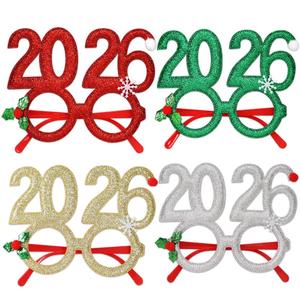 แว่นตาพลาสติกกลิตเตอร์ปีใหม่ 2026 แว่นตาสำหรับงานปาร์ตี้คริสต์มาส กรอบแว่นตาสำหรับของขวัญวันหยุดคริสต์มาส อุปกรณ์ตกแต่ง - Product Image 1