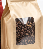 Sachet Doypack en aluminium mat coloré à huit soudures latérales avec fenêtre transparente et fermeture éclair refermable pour emballage de café, vente en gros