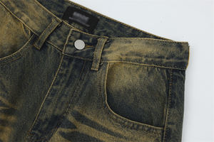 Ingrosso Washed <span class=keywords><strong>Old</strong></span>-pocket in poliestere <span class=keywords><strong>Denim</strong></span> pieghe moda Street Wear drappeggio larghi pantaloni dritti da uomo - Product Image 2