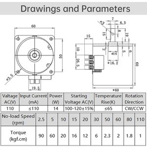 Moteur à engrenages synchrone ZVKV 2,5 tr/min 110 V CA 42 mm à montage sur bride, micro-moteur électrique à aimant permanent à couple élevé - Product Image 3