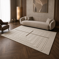 Luxuriöser Zeitgenössischer Art Deco Handgefertigter Rechteckiger Teppich Moderner Wohnzimmer Elfenbeinweißer Handgetufteter Wollteppich