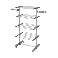 Séchoir à linge en métal à 4 niveaux en acier inoxydable, réglable, pliable, 6 roulettes avec 2 ailes latérales, pliable et aérateur.