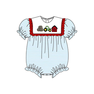 Combinaison courte à rayures bleues pour bébé et enfant, modèle SR4075, vente en gros, style ferme, pour garçon. - Product Image 5