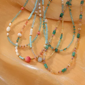 2024 INS Offre Spéciale pierre naturelle chaîne de perles à la main en acier inoxydable colliers ras du cou sans nickel bijoux de mariage de fête en stock