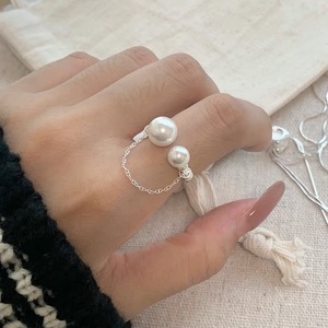 S925 Sterling Silver Pearl Chain <b>Ring</b> For Women Open Top <b>Adjustable</b> Everyday Wear Jewelry - Product Image 1