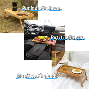 휴대용 대나무 침대 플래터 테이블 접이식 다리 다목적 아침 식사 트레이 캠핑 음식 서빙 거실 클래식 바니쉬 - Product Image 4