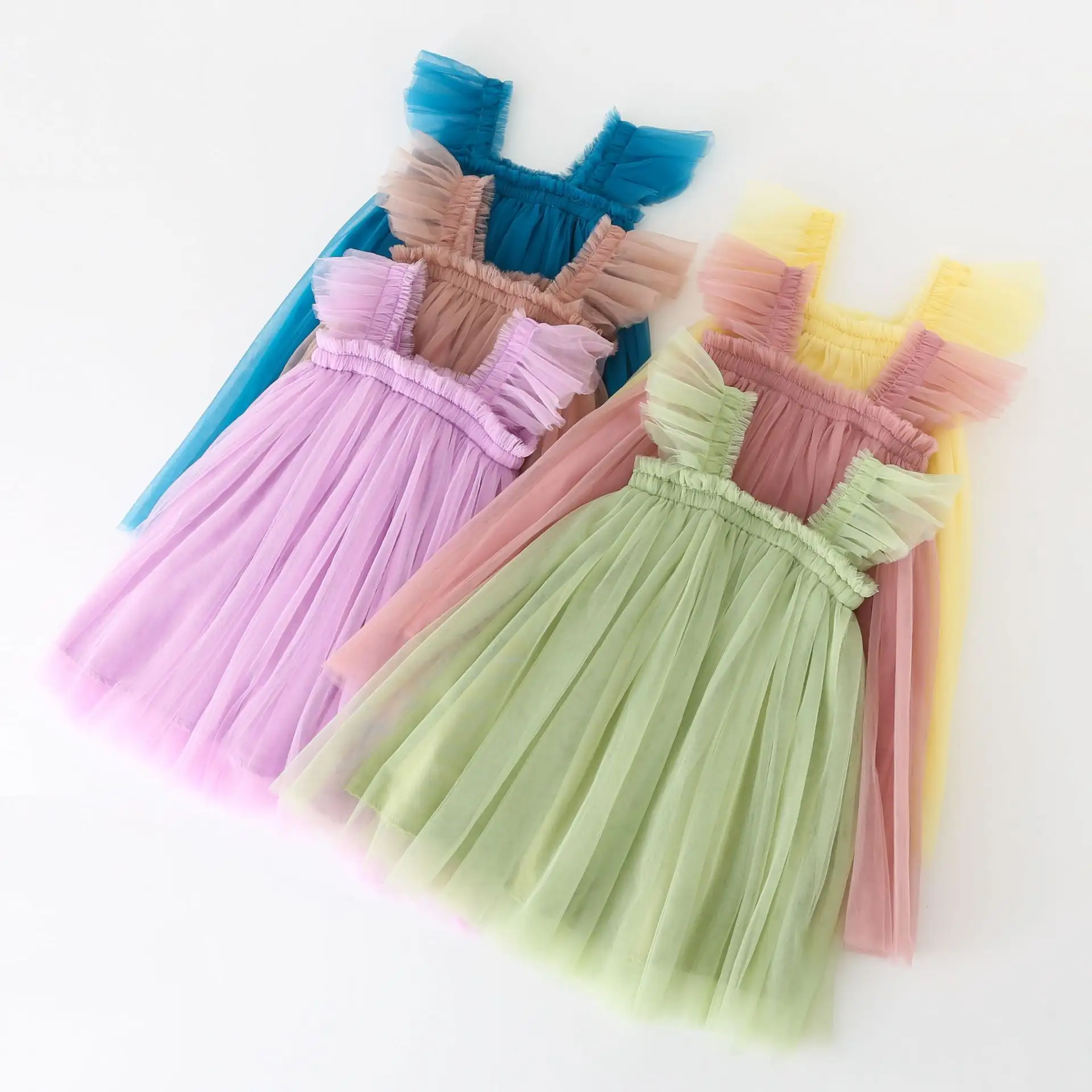 New Summer Baby Girl Cute Sleeveless Strap Tulle Dress First Birthday Girl Party Princess Dress Toddler Girl Clothes