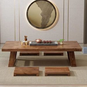 Table Basse Ronde En Bois Massif Style Tatami Japonais, 40 X 40 Cm