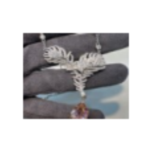 Vente chaude 925 collier de luxe en argent Sterling feuille exquise en forme de plume ovale rose pierre précieuse plaqué rhodium pour l'exportation - Product Image 1