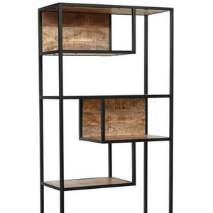Estantería de hierro/natural para libros, color negro, de tubo metálico/natural, madera de mango, precio al por mayor, colección de muebles - Product Image 1