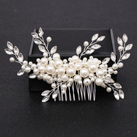 Offre Spéciale Peigne de Mariée de Luxe pour Femme, Alliage, Strass, Feuilles, Perles, Fleur, Bijou de Tête Fait Main pour Mariage, Accessoire Cheveux Diamant