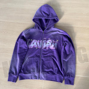 Sweat à capuche zippé vintage pour homme, imprimé lettres, coupe courte, fabriqué par Minghong - Product Image 3