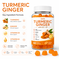 Gummies au Curcuma et au Gingembre Marque Blanche OEM ODM Formule Personnalisée Supplément Végétalien à la Pectine Saveur Orange Vente en Gros Bien-être