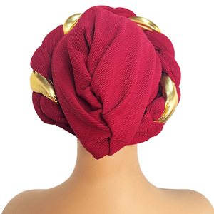 Nuevo gorro plisado para mujer africana, sombrero para la cabeza, accesorios para el cabello, hiyab musulmán envuelto árabe, gorro <span class=keywords><strong>turbante</strong></span> para mujer - Product Image 4