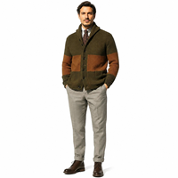 Cardigan en tricot décontracté pour homme, col châle, boutons sur le devant, poches à rabat, couleurs contrastées, pour l'automne et l'hiver