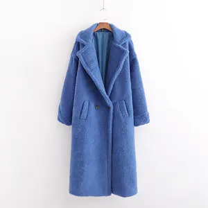 Abrigo de lana de cordero, largo y mediano, con solapa grande, con textura de lana de peluche, para mujer, nuevo diseño