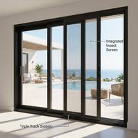 Porte coulissante en verre ultra-mince du sol au plafond, avec six panneaux en maille, hauteur totale panoramique, cadre en aluminium trempé transparent