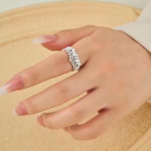 Pearl And Zircon Crown Open <b>Ring</b> Micro Pave Adjustable Index <b>Finger</b> <b>Ring</b> For Women Party Jewelry - Product Image 2