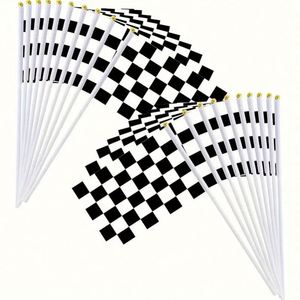 Drapeau de course personnalisé à carreaux noirs et blancs en tissu polyester 14 x 21 cm, imperméable, durable et portable - Product Image 2