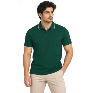 Polo Verde Oscuro para Hombre con Ribete Blanco en Contraste, Manga Corta, Tela Transpirable, Uniforme Deportivo Informal - Product Image 1
