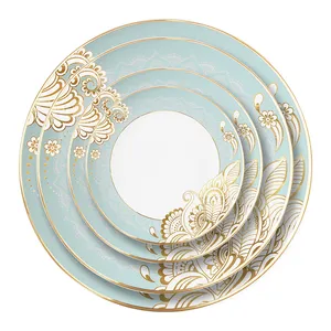 Bone porcelana talheres set céu azul e branco flor impresso placas cerâmica placa set