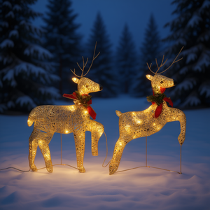 Ensemble de rennes dorés 2 pièces 40 LED Éclairage décoratif de Noël Utilisation en extérieur et en intérieur - Product Image 2