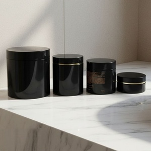 Wholesale 60ml 80ml 100ml 150ml 200ml 250ml 500ml BLACK PET <b>Plastic</b> Cosmetic Cream <b>Jar</b> With Black Lid - Product Image 1