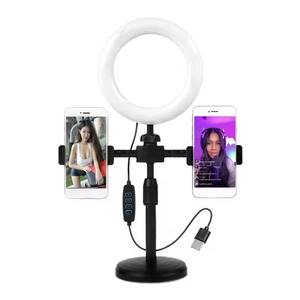 Anneau lumineux LED pour selfie de 6 pouces, rotation à 360°, bâton de selfie avec trépied pour diffusion en direct mobile, maquillage, photographie - Product Image 1