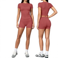 Ensemble de sport DF-style pour femme : T-shirt à manches courtes et short de yoga, tricoté sans couture, anti-plis, idéal pour la course et le fitness