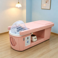 Lit de lavage capillaire rose à température constante avec circulation d'eau et armoire de rangement pour salon de beauté et traitement capillaire