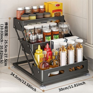Étagère de rangement compacte en métal <span class=keywords><strong>à</strong></span> plusieurs niveaux - Porte-épices réglable en hauteur avec base antidérapante pour comptoir de cuisine et dessus d'armoire - Product Image 3