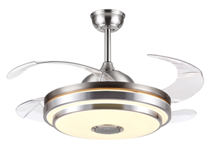 Hiện đại 4 ABS Blades Hidden có thể thu vào LED quạt trần ánh sáng với điều khiển từ xa 6 tốc độ Bluetooth Loa Fan phòng khách đèn - Product Image 3