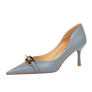 Y 34-43 Large Size 7cm Ladies Female Stiletto <strong>Heels</strong> Pumps Shallow Closed Toe Pointed <strong>Metal</strong> Buckle Singer Women for <strong>Shoes</strong> - Product Image 6