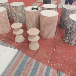 DTH Stone แท่นวางสำหรับตั้งโชว์โต๊ะข้างหินลูกบาศก์หินอ่อนธรรมชาติสีกุหลาบสีชมพูทรงกลม - Product Image 2