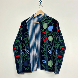 Reversible Velvet Embroidered <b>Jacket</b> With Floral <b>Pattern</b> Mandarin Collar Full Sleeve Autumn Wear Women's <b>Jackets</b> - Product Image 1