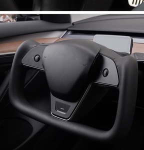 Volante de Coche Personalizado de Moda Modelo X Yoke, de Cuero a Cuadros y Fibra de Carbono para Tesla - Product Image 5
