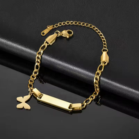 Dropshipping Personnalisé Bracelets Chaîne Cubaine Unisexe Tendance pour Enfants en Acier Inoxydable Plaqué Or 18K avec Barre Dorée pour Fête