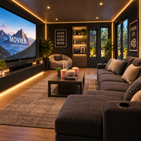 Salle de cinéma de jardin pour films à domicile, espace multimédia privé avec intérieur confortable, design écologique et confort toute l'année