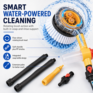 Kit de <span class=keywords><strong>brosse</strong></span> de <span class=keywords><strong>lavage</strong></span> de <span class=keywords><strong>voiture</strong></span> rotative à alimentation hydraulique <span class=keywords><strong>avec</strong></span> distributeur de savon, poignées d'extension et buse de rinçage pour le nettoyage des véhicules - Product Image 2