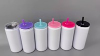 Taza de masón de sublimación térmica de 16OZ, termo de acero inoxidable con tapa de color, taza de vacío de paja de plástico de colores