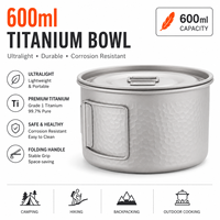 Bol en titane de 600 ml, ultraléger, avec poignées pliables, pour la randonnée, le camping, la cuisine en plein air