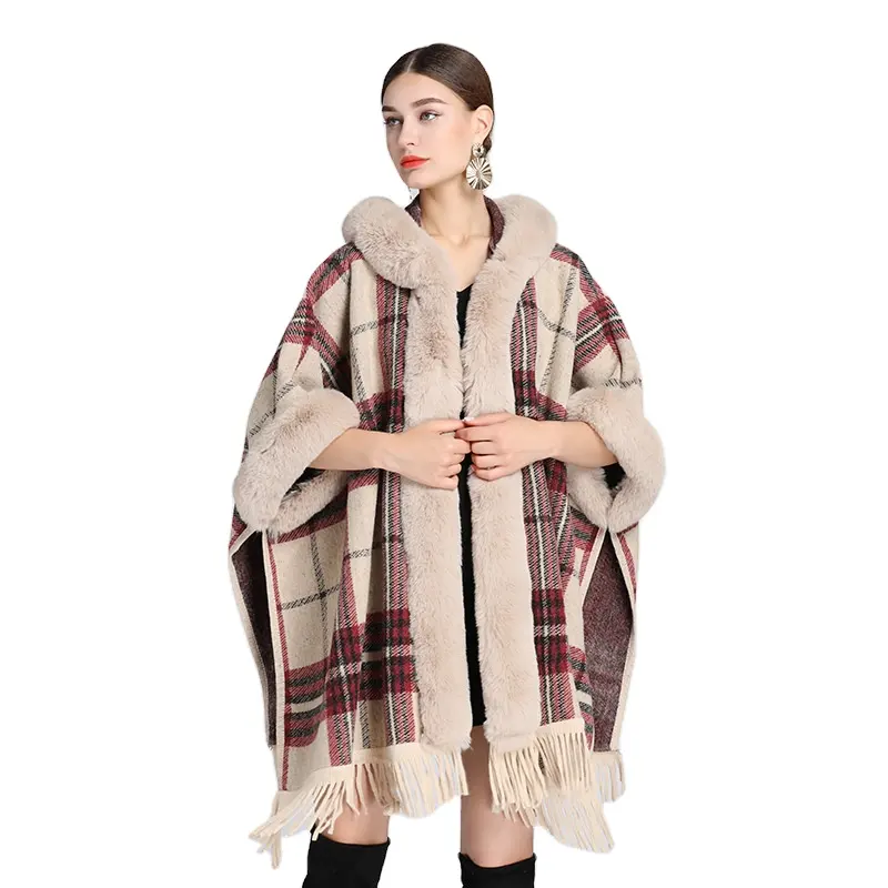 Áo Choàng Nữ Có Mũ Áo Choàng Poncho Áo Choàng Lông Thỏ Giả Áo Khoác Cardigan Khăn Choàng Cashmere Khăn Quàng Cổ Cho Nữ