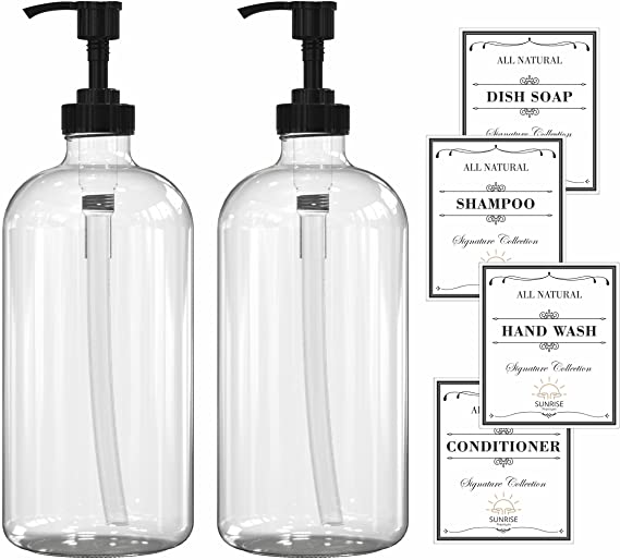 16oz Clear Glass Soap Dispenser with Plastic Pump Refillable Soap Pump Dispenser for Bathroom and Kitchen