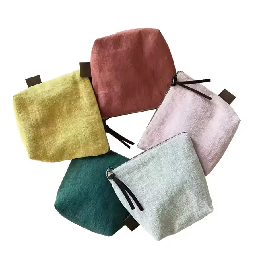 Private Label Colorful Linen Makeup Cosmetic Pouch Beauty Zipper Bag