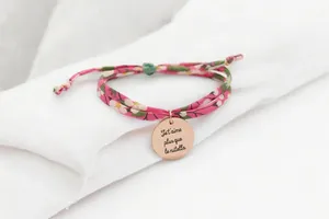<span class=keywords><strong>Bracelet</strong></span> cordon tissu liberty personnalisé pendentif prénom gravé <span class=keywords><strong>bracelet</strong></span> tissu fleur coloré cadeau pour femme - Product Image 3