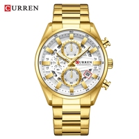 Montres pour hommes Curren 8495, bracelets en acier inoxydable, design tendance, montres chronographes pour hommes d'affaires, grande taille, montre de luxe dorée